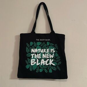 The Body Shop Black Tote with Green Leaf Design